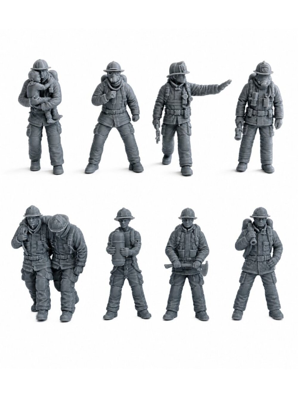 28mm Firefighter Miniatures Set – 8 Resin Figures